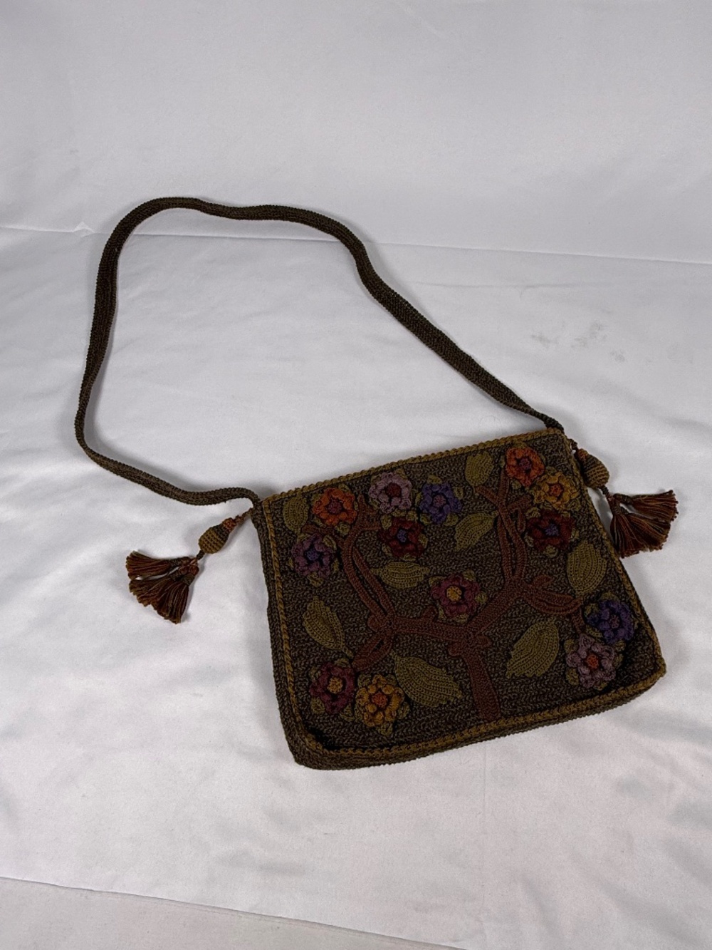 Peruvian Connection Vintage Pima Cotton Floral Crochet Crossbody Bag